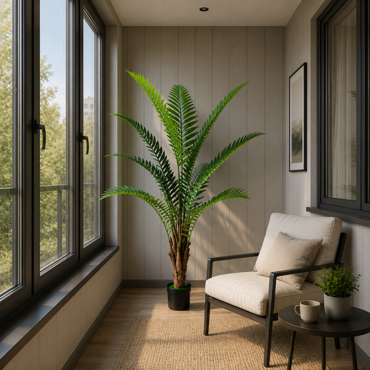 Artificial Royal Palm Tree Plant, 180 cm, 10 leaves, Green, with Pot