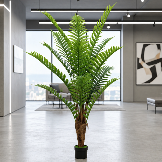 Artificial Royal Palm Tree Plant, 200 cm, 15 leaves, Green, with Pot