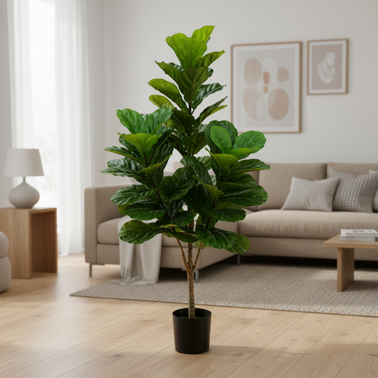 Artificial Fig Tree Plant, Plastic, 3 Arms, 160 cm, Green, with Pot