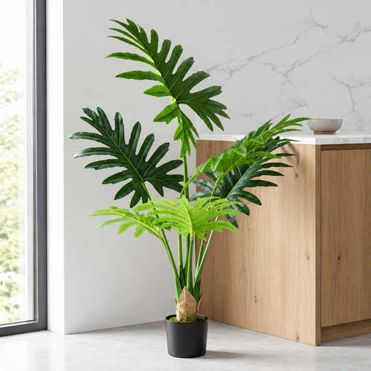 Philodendron Type Artificial Plant, 6 leaves, 120 cm, Green
