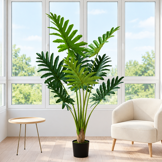 Philodendron Type Artificial Plant, 8 leaves, 140 cm, Green