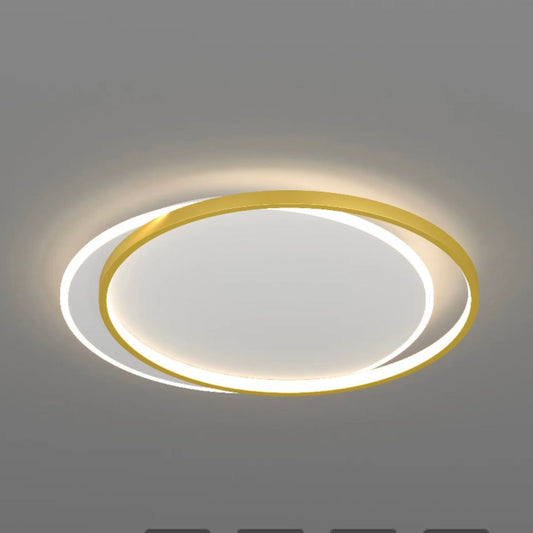 LED chandelier with Orella solar remote control, 98W, 2 circles, cold/hot/neutral light, unstable, golden