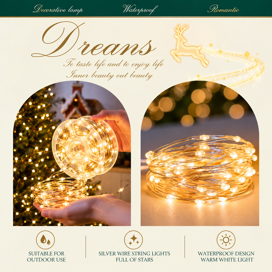 Linear Christmas Installation with Silver Wire and Remote Control, Warm Light, 20,000cm, 2000 LEDs, IP44