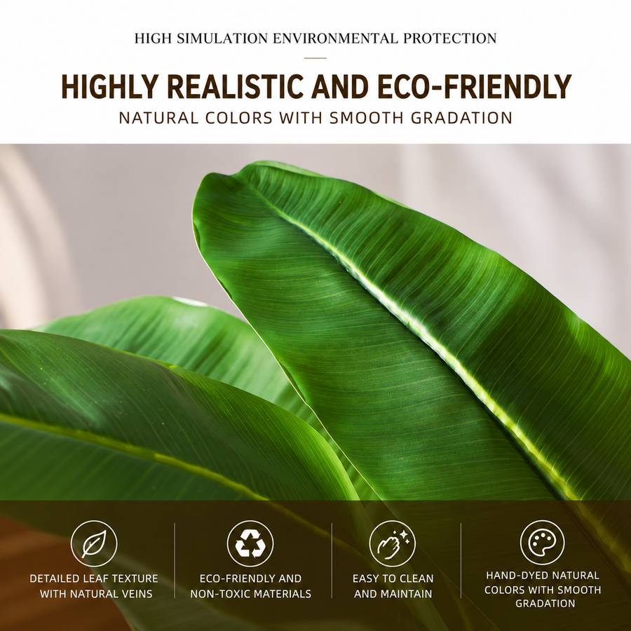 Artificial Banana Tree Plant, 160 cm, 2 stems, 10 leaves, Green, with Pot