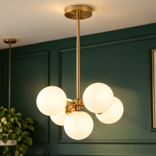 ORBS Eleganza Chandelier, 48cm, 5xE27, Globes, Gold