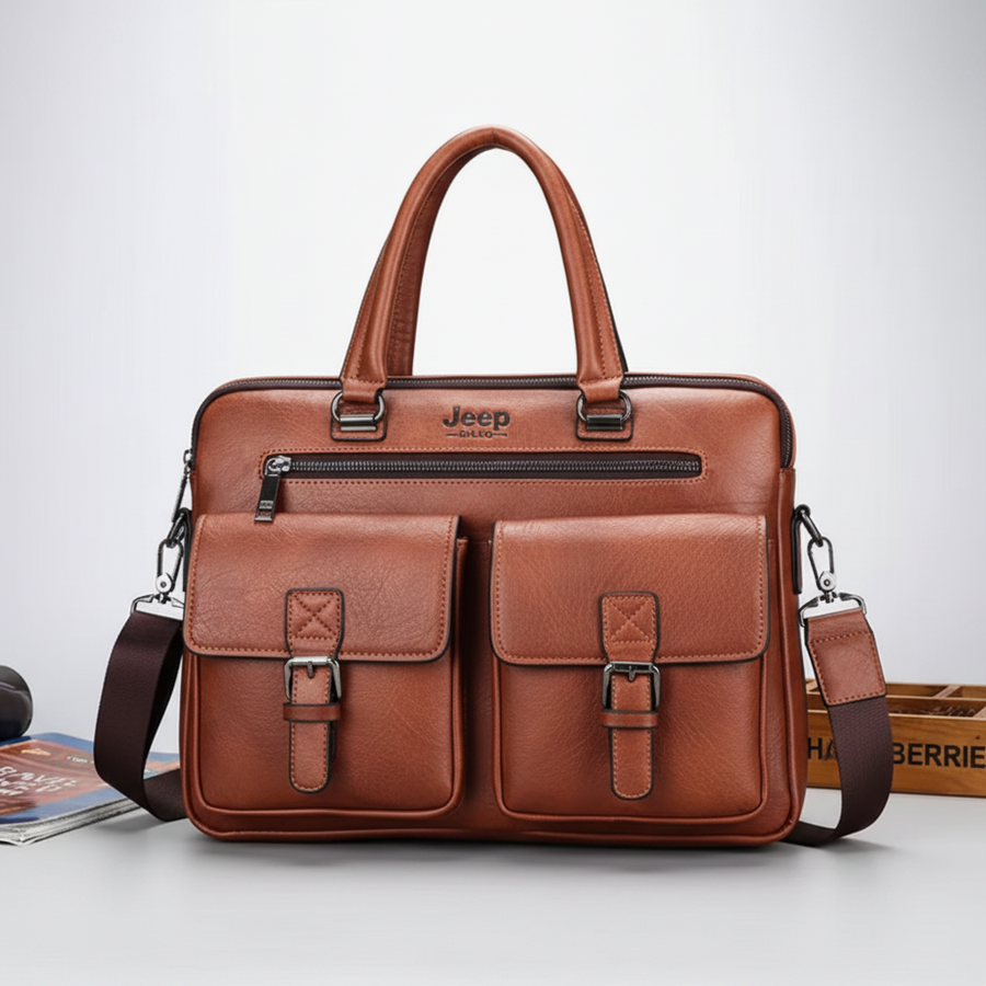 Business laptop bag SAMARKAND, 38x7x28 cm, Ecological Leather, Dark brown