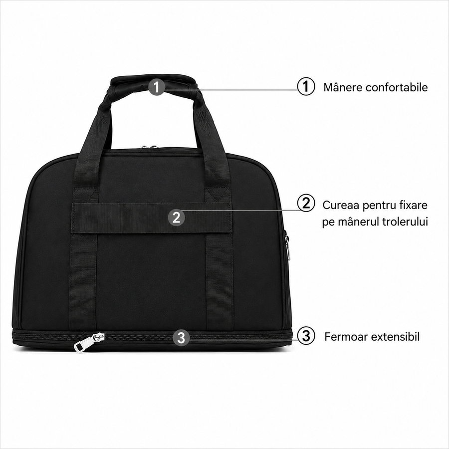KHIVA Expandable Travel Bag, 40x20x25cm, Oxford, Black