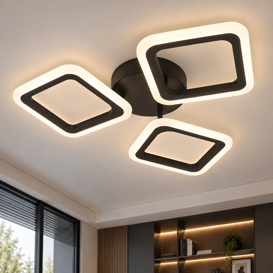 LED chandelier PULSARIS 40W, 3 Squares, Cold/Warm/Neutral light, Black