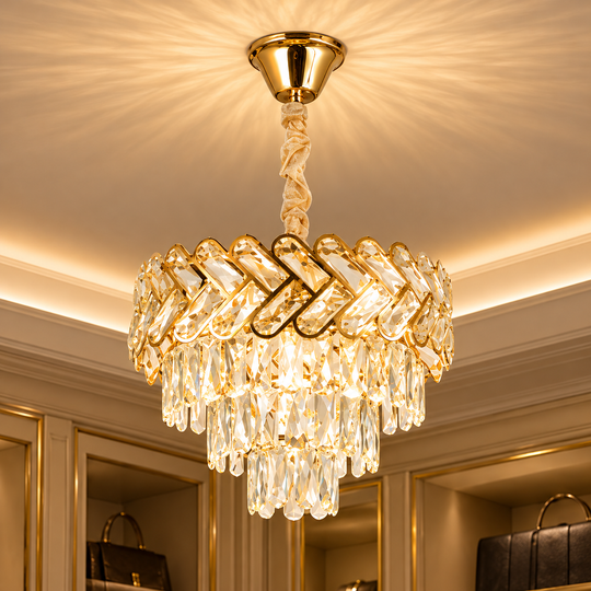 Crystal Chandelier VECTOR Nobile 5xE14, Diameter 39cm, Shiny Gold, Adjustable Height, Metal and Crystal