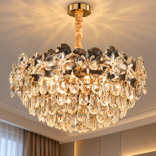 Crystal Chandelier JARDIN Nobile 3xE14, Diameter 40cm, Height 26cm, Shiny Gold, Adjustable Height, Elegant Design