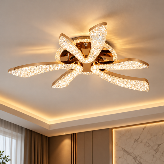 CHARM Elegance LED chandelier with remote control and crystal, 44W, Ø50cm, 3 sources, Cold/Warm/Neutral light, Dimmable, Gold