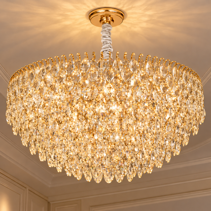 ERDENET Regalis Crystal Chandelier, 22xE14, Diameter 80 cm, Metal and Crystal, Shiny Gold, Adjustable Height