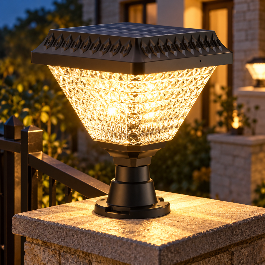 LED Solar Lamp for Outdoor Pole KATTAKURGAN, 8W, Warm/Cold/Neutral Light + RGB, Square Shape, Aluminum, Black, Dimmable