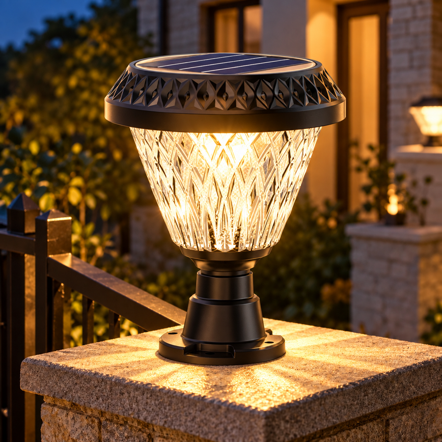 LED Solar Lamp for Outdoor Pole KATTAKURGAN, 8W, Warm/Cold/Neutral Light + RGB, Round Shape, Aluminum, Black, Dimmable