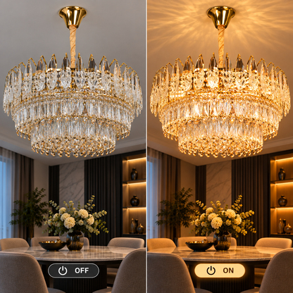 Crystal Chandelier MAJESTIC Magno 15x E14, Diameter 60cm, Shiny Gold, Adjustable Height