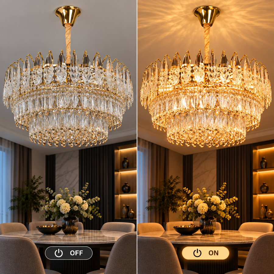 Crystal Chandelier MAJESTIC Magno 15x E14, Diameter 60cm, Shiny Gold, Adjustable Height