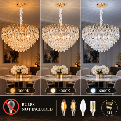 ERDENET Nobile Crystal Chandelier, 5xE14, Diameter 40 cm, Metal and Crystal, Shiny Gold, Adjustable Height