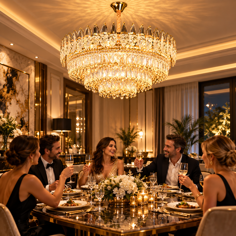 Crystal Chandelier MAJESTIC Regalis 21x E14, Diameter 80cm, Shiny Gold, Adjustable Height