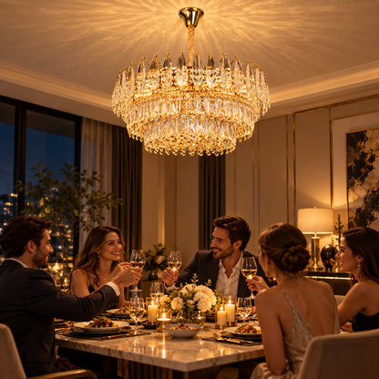 Crystal Chandelier MAJESTIC Magno 15x E14, Diameter 60cm, Shiny Gold, Adjustable Height