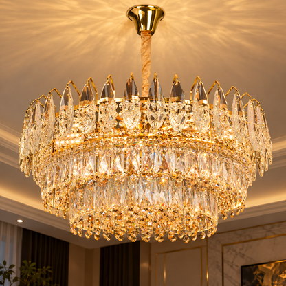 Crystal Chandelier MAJESTIC Magno 15x E14, Diameter 60cm, Shiny Gold, Adjustable Height