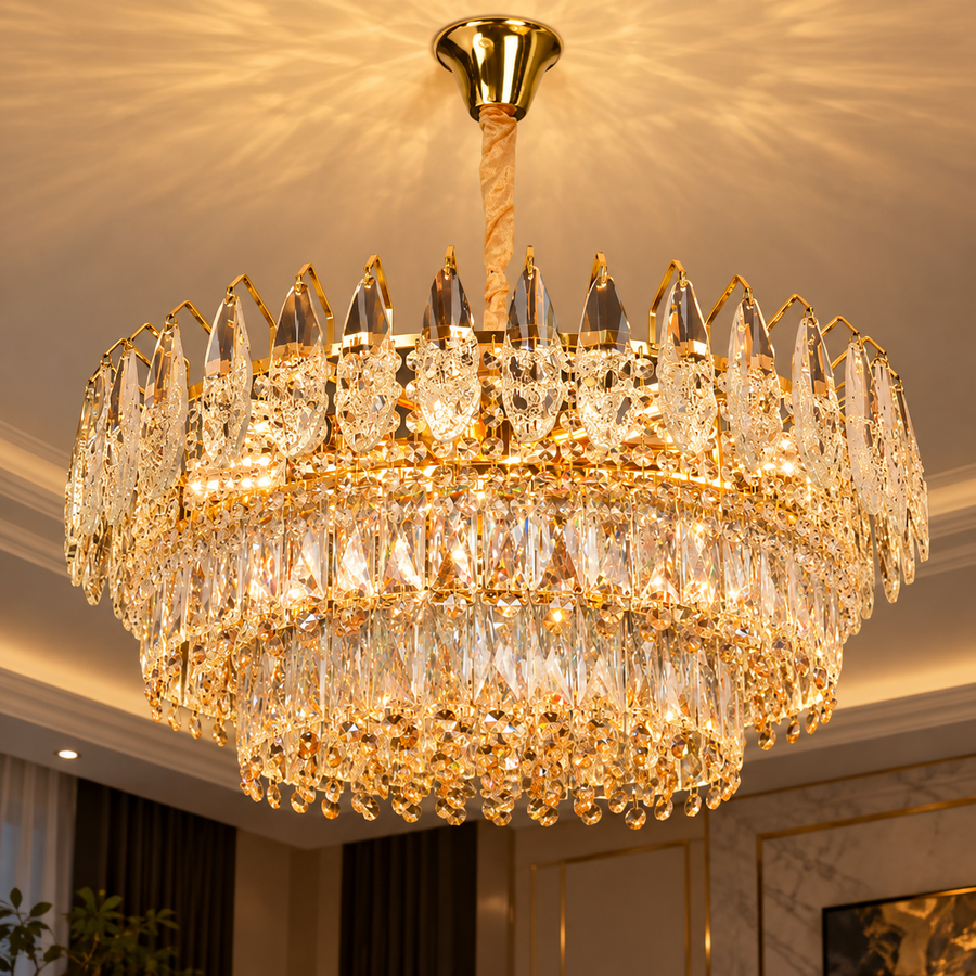 Crystal Chandelier MAJESTIC Magno 15x E14, Diameter 60cm, Shiny Gold, Adjustable Height