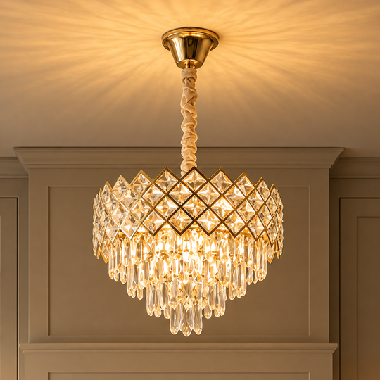 Crystal Chandelier VECTORIA Elegance 8xE14, Diameter 48cm, Gold, Adjustable Height, Metal and Crystal