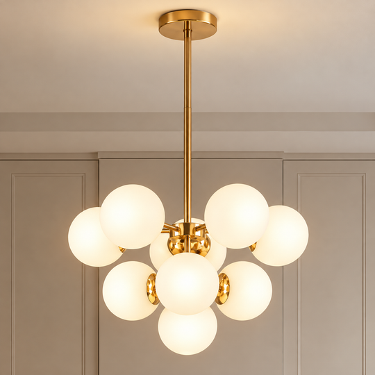 ORBS Magno chandelier, 54cm, 9xE27, Globes, Gold