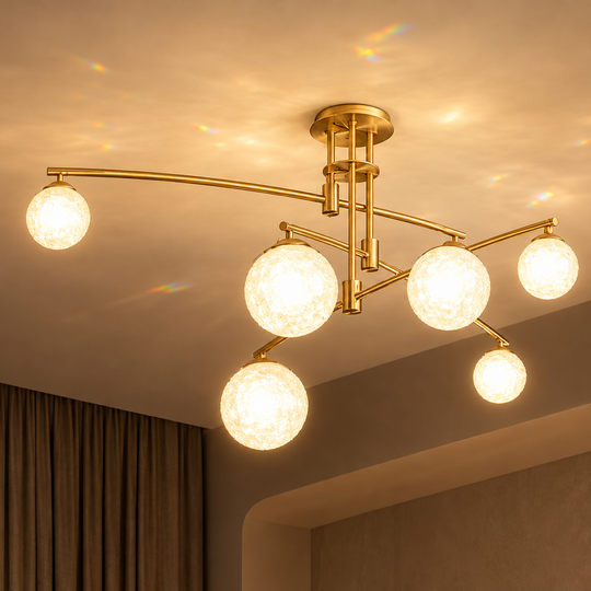 Chandelier with Round Shade, PENTHOUSE Dome, 6x G9, Gold, Metal