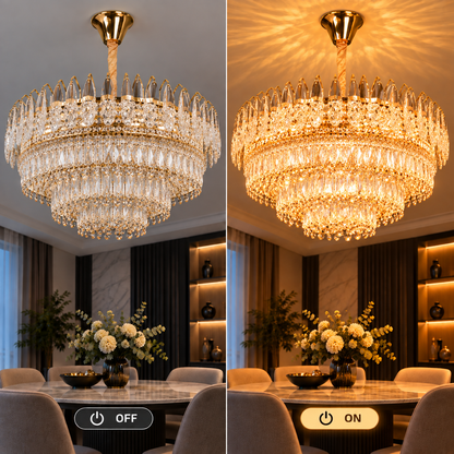 Crystal Chandelier MAJESTIC Regalis 21x E14, Diameter 80cm, Shiny Gold, Adjustable Height