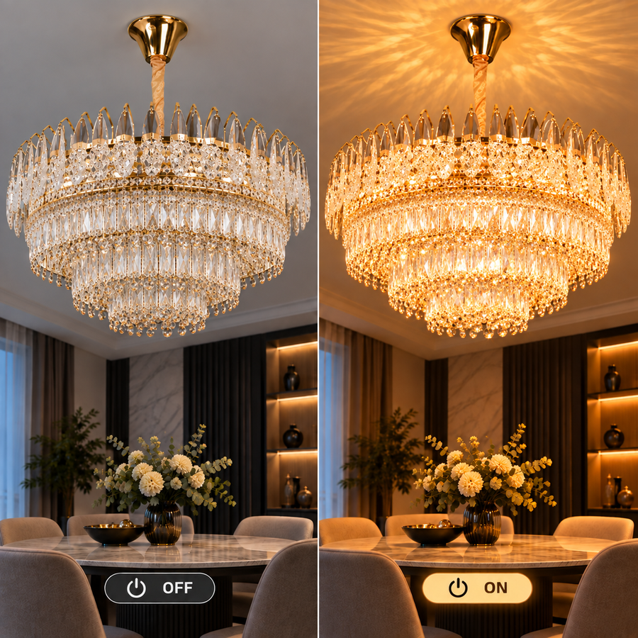 Crystal Chandelier MAJESTIC Regalis 21x E14, Diameter 80cm, Shiny Gold, Adjustable Height