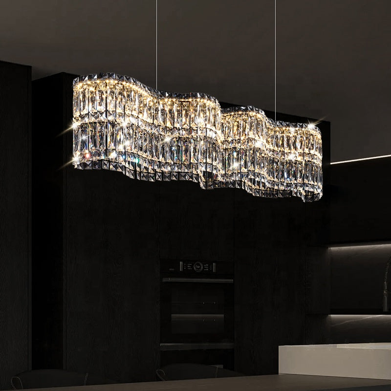 Crystal LED Chandelier with Regalis Remote Control, Length 58cm, Shiny Chrome, Warm/Cold/Neutral Light 3000K/4000K/6000K, Adjustable Height, Dimmable Light, Metal and Crystal