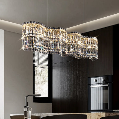 Crystal LED Chandelier with Regalis Remote Control, Length 58cm, Shiny Chrome, Warm/Cold/Neutral Light 3000K/4000K/6000K, Adjustable Height, Dimmable Light, Metal and Crystal
