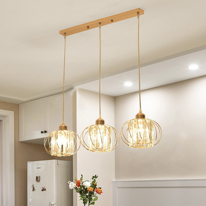 Modern Classic Chandelier, Suspended, Monica LC910/3LGD, 3 X E27, Gold, Metal and Glass, Adjustable Height