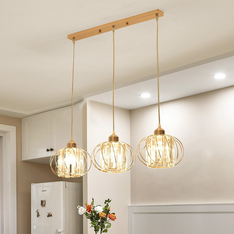 Modern Classic Chandelier, Suspended, Monica LC910/3LGD, 3 X E27, Gold, Metal and Glass, Adjustable Height