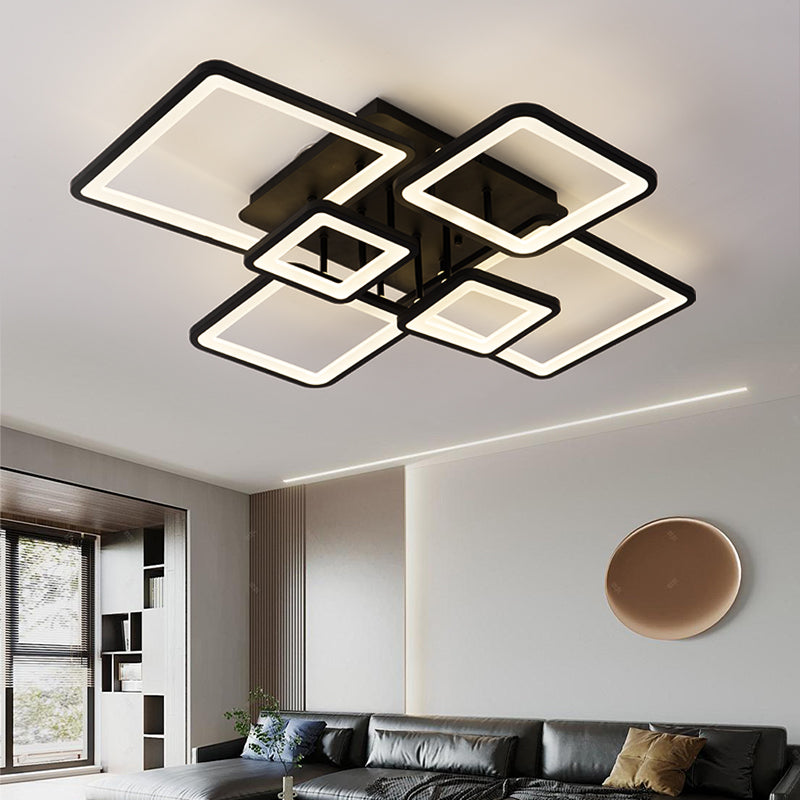 LED chandelier with remote control ELLA 124W, 6 Squares, Cold/Warm/Neutral light, Dimmable, Black