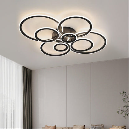 LED chandelier with remote control BETTY 130W, 8 Circles, Cold/Warm/Neutral light, Dimmable, Black