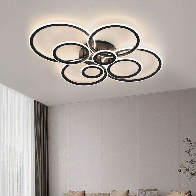 LED chandelier with remote control BETTY 130W, 8 Circles, Cold/Warm/Neutral light, Dimmable, Black