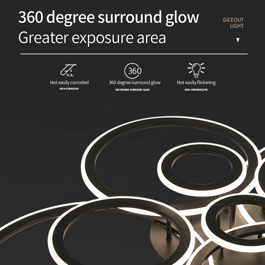 LED chandelier with remote control BETTY 41W, 3 Circles, Cold/Warm/Neutral light, Dimmable, Black