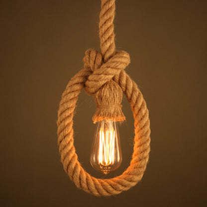 Vintage Chandelier LV103/130, 1xE27, Rustic, String and Metal, 130cm, Black Support