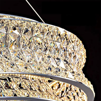 LED Chandelier LLC130/1CH, Crystal and Metal, 31W, 1 Circle, Dimmable, Adjustable Height, Cold/Warm/Neutral Light, Luxurious Lighting