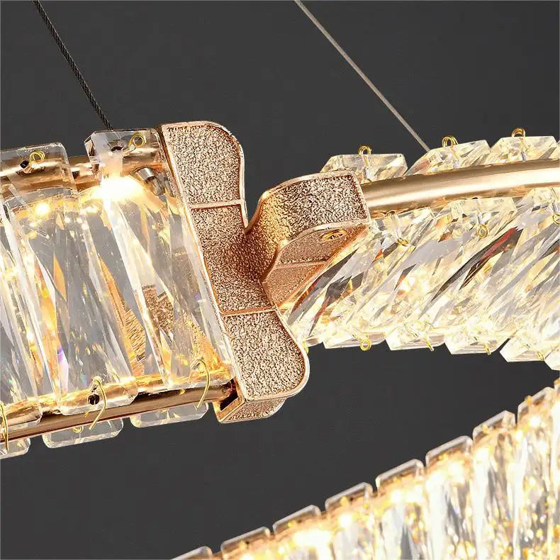 LED Chandelier PRISM Regal, Gold, Metal and Crystal, Dimmable, Adjustable Height, Elegant Design, Cold/Warm/Neutral Light