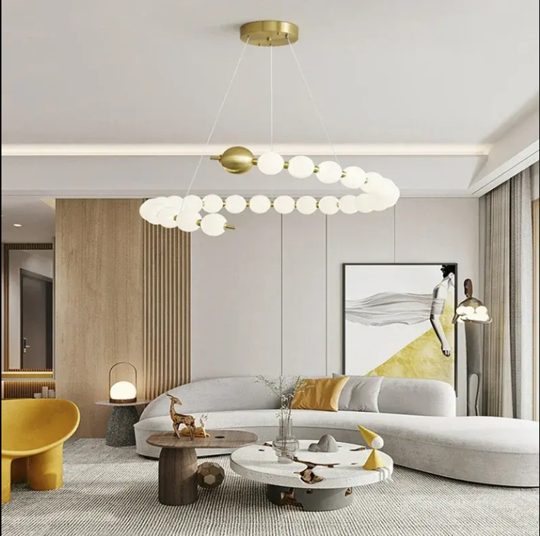 Aurelia Acrylic LED Pendant Chandelier with Remote Control, Dimmable, 3000K/4000K/6000K, Gold, Metal and Acrylic