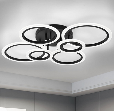 LED chandelier with remote control BETTY 82W, 6 Circles, Cold/Warm/Neutral light, Dimmable, Black