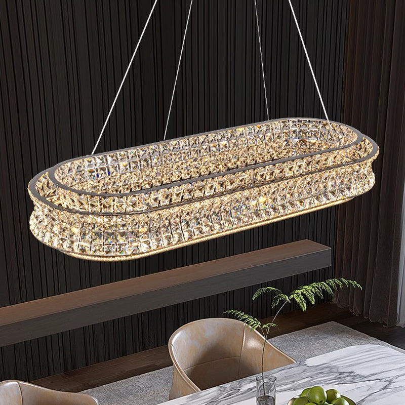 LED Chandelier LLC130/1CH, Crystal and Metal, 31W, 1 Circle, Dimmable, Adjustable Height, Cold/Warm/Neutral Light, Luxurious Lighting