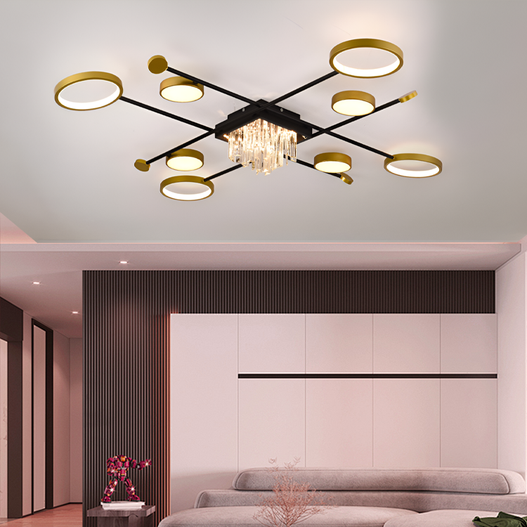 LED chandelier with remote control, ramo, 46w, black gold