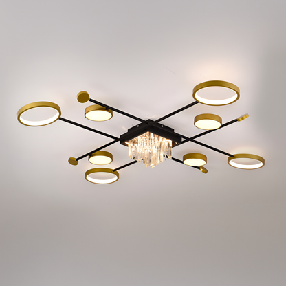 LED chandelier with remote control, ramo, 46w, black gold