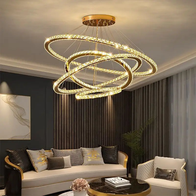 Luminis PRISM LED Chandelier, Crystal and Metal, 4 Circles, Dimmable, Adjustable Height, Cold/Warm/Neutral Light, Luxurious Lighting