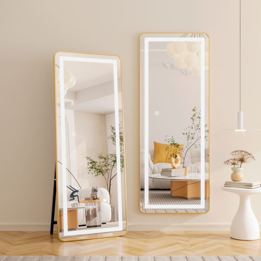 Rectangular LED Mirror, Golden Frame, 50x160cm, Dimmable, Cold/Warm/Neutral Light, Dressing Couture