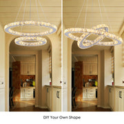 LED chandelier with remote control and crystal PRISM LUMINIS 58W, 2 Circles, Cold/Warm/Neutral light, Dimmable, Silver, Height Adjustable