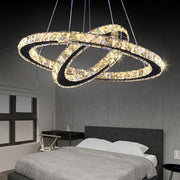 LED chandelier with remote control and crystal PRISM LUMINIS 58W, 2 Circles, Cold/Warm/Neutral light, Dimmable, Silver, Height Adjustable